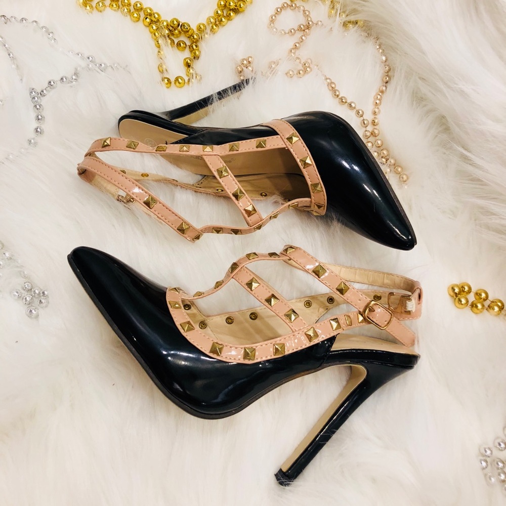 STUDDED BLACK/NUDE STILETTO